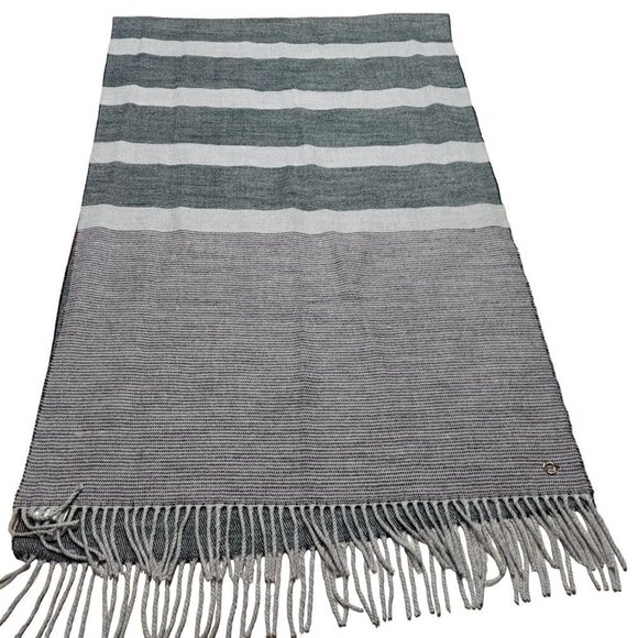 Calvin Klein Gray Striped Fringe Blanket Scarf - Picture 5 of 7